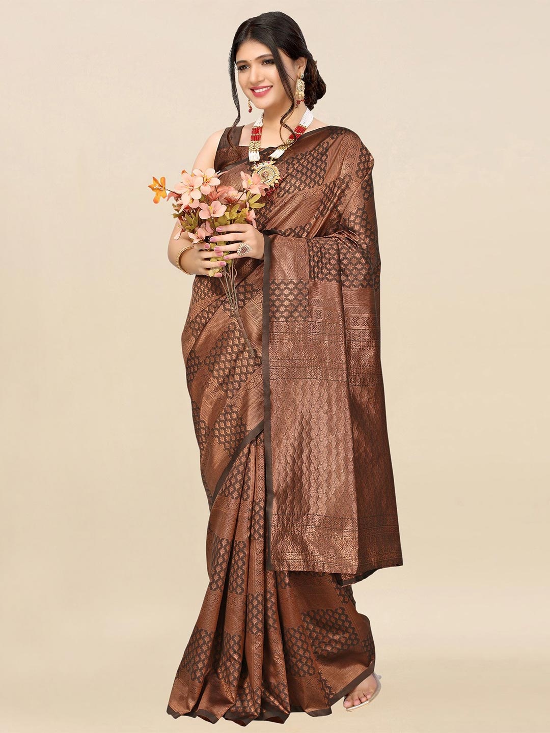 

Satrani Brown Woven Design Banarasi Saree