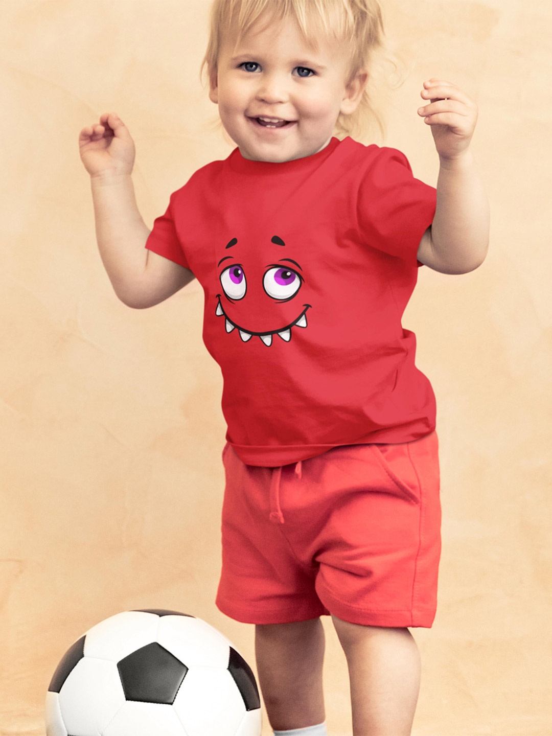 

MA Baby Kids Red Printed Pure Cotton Bio Finish Raw Edge T-shirt