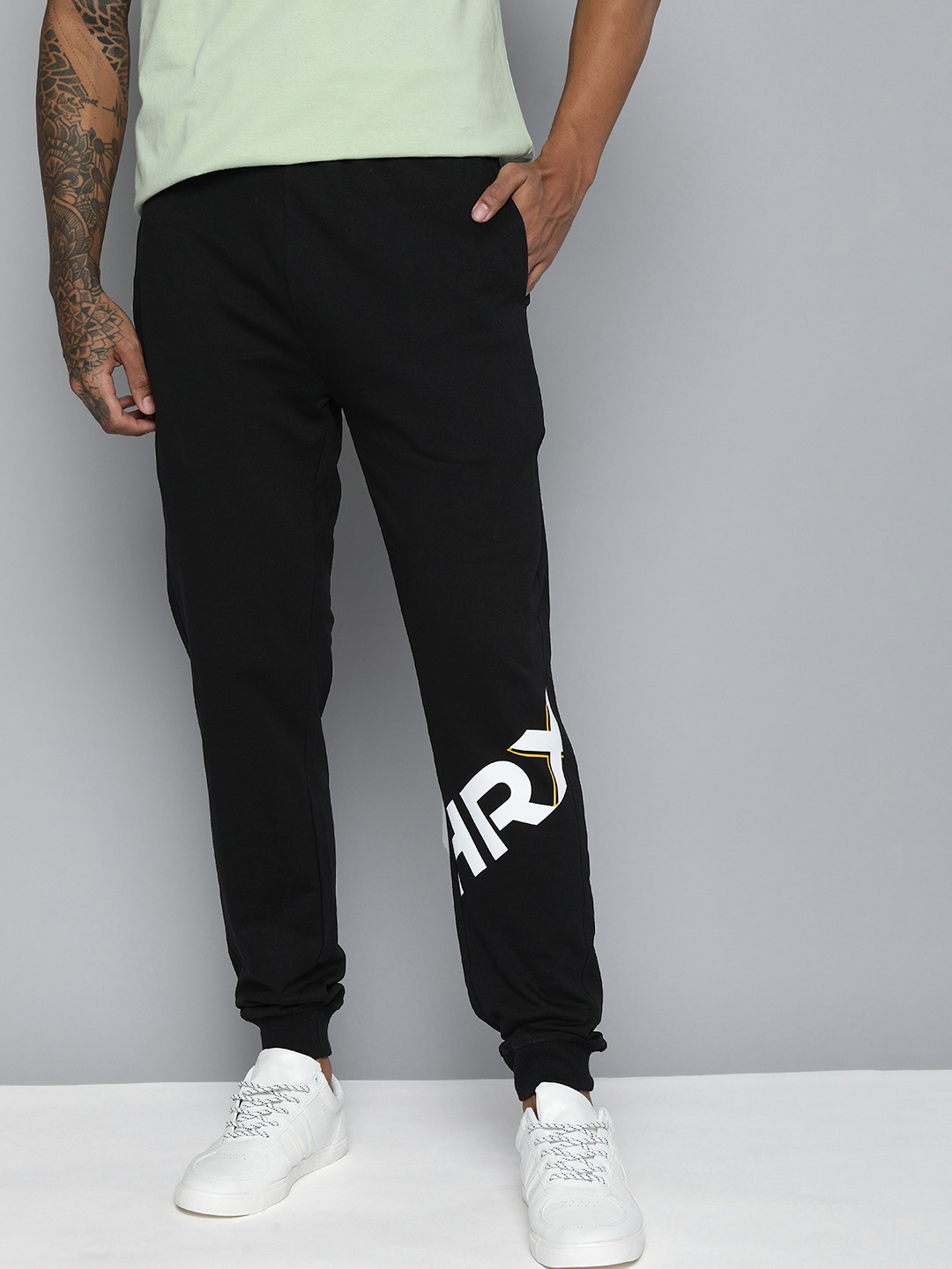 

HRX by Hrithik Roshan Men Brand Logo Printed Pure Cotton Lifestyle Joggers, Black