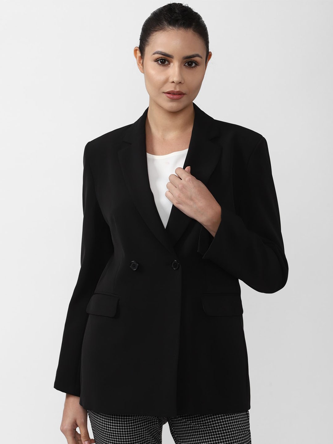 

Van Heusen Woman Women Black Solid Double Breasted Blazers