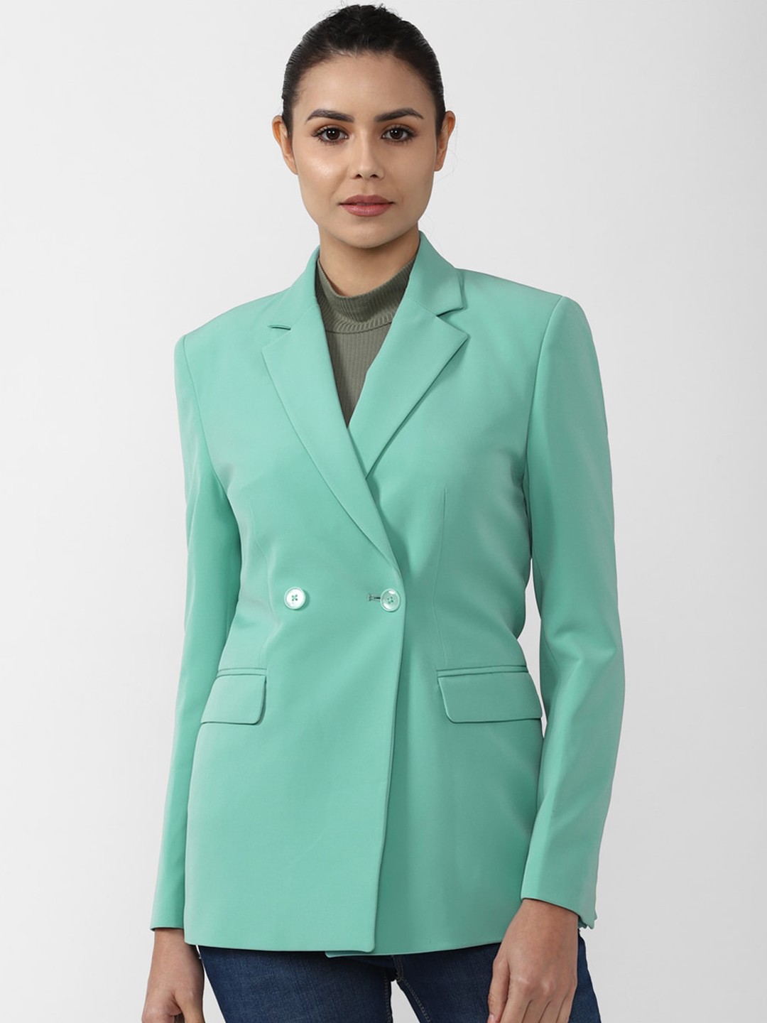 

Van Heusen Woman Women Green Solid Double Breasted Blazers