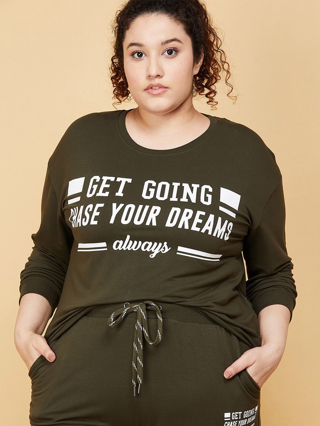 

max Women Plus Size Green Printed Sweatshirt