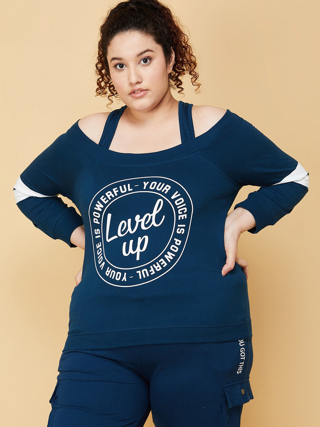 

max Women Plus Size Blue Printed Sweatshirt
