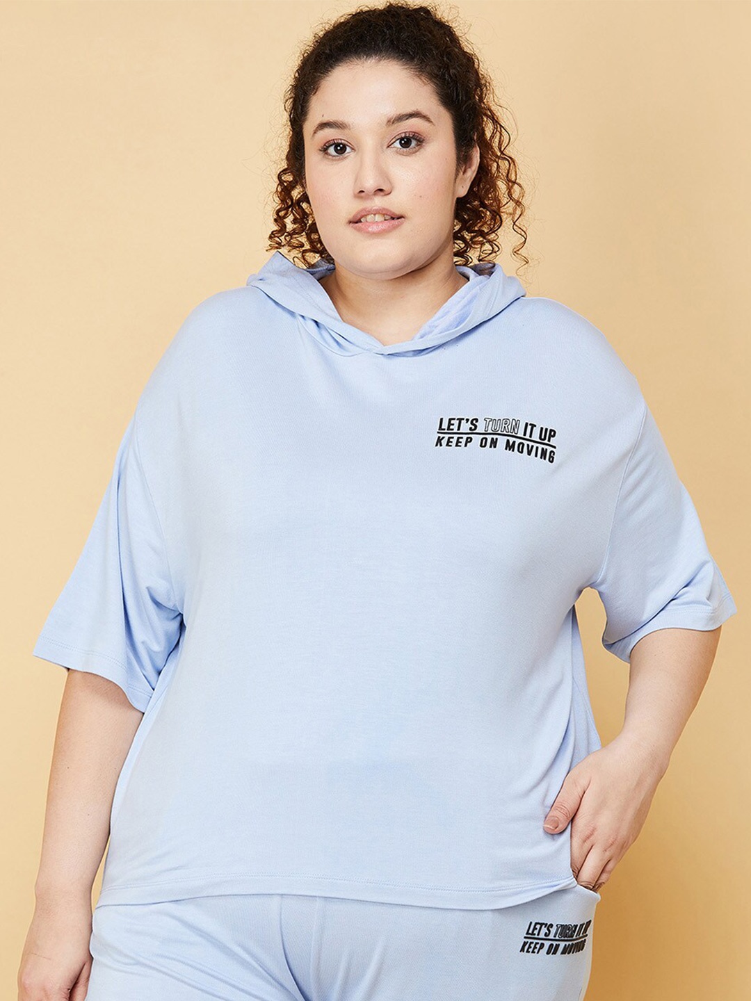 

max Women Plus Size Blue Hooded Sweatshirt