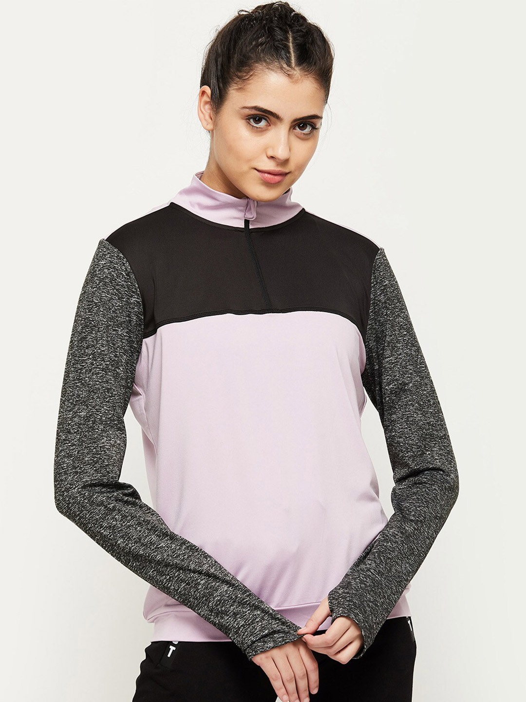 

max Women Lavender Colourblocked Polyester Sweatshirt