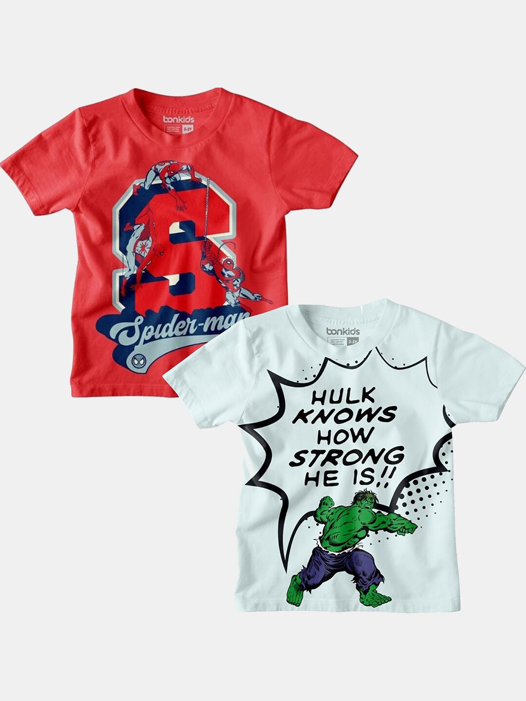 

BONKIDS Boys Red & White Pack Of 2 Spider-Man Printed T-shirt