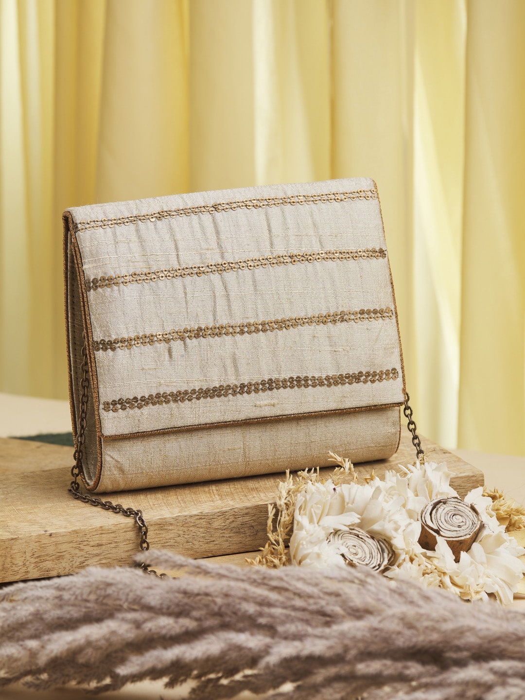 

Fabindia Gold-Toned Embellished Structured Sling Bag