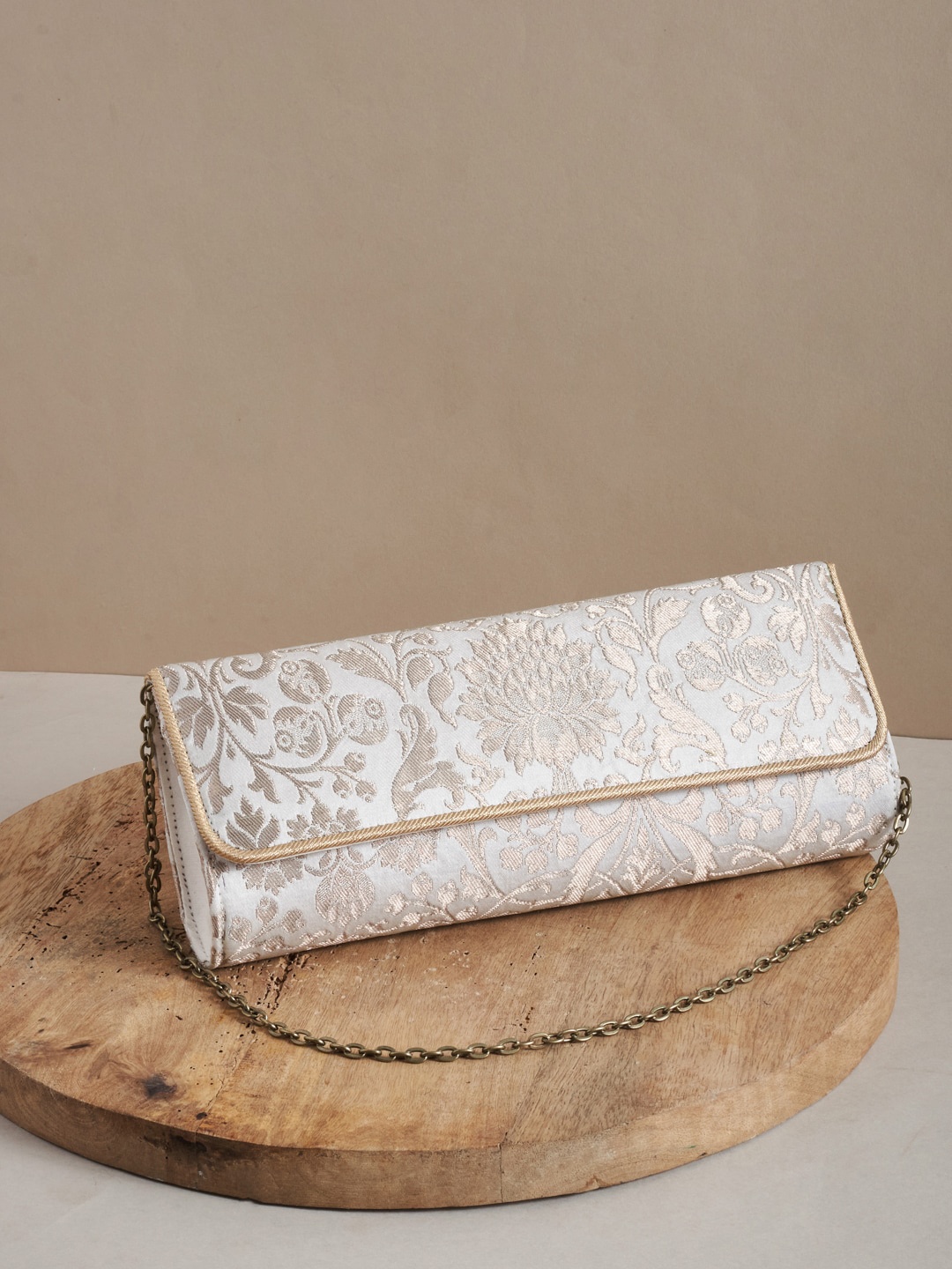 

Fabindia FabBasic Off White & Gold-Toned Printed Purse Clutch