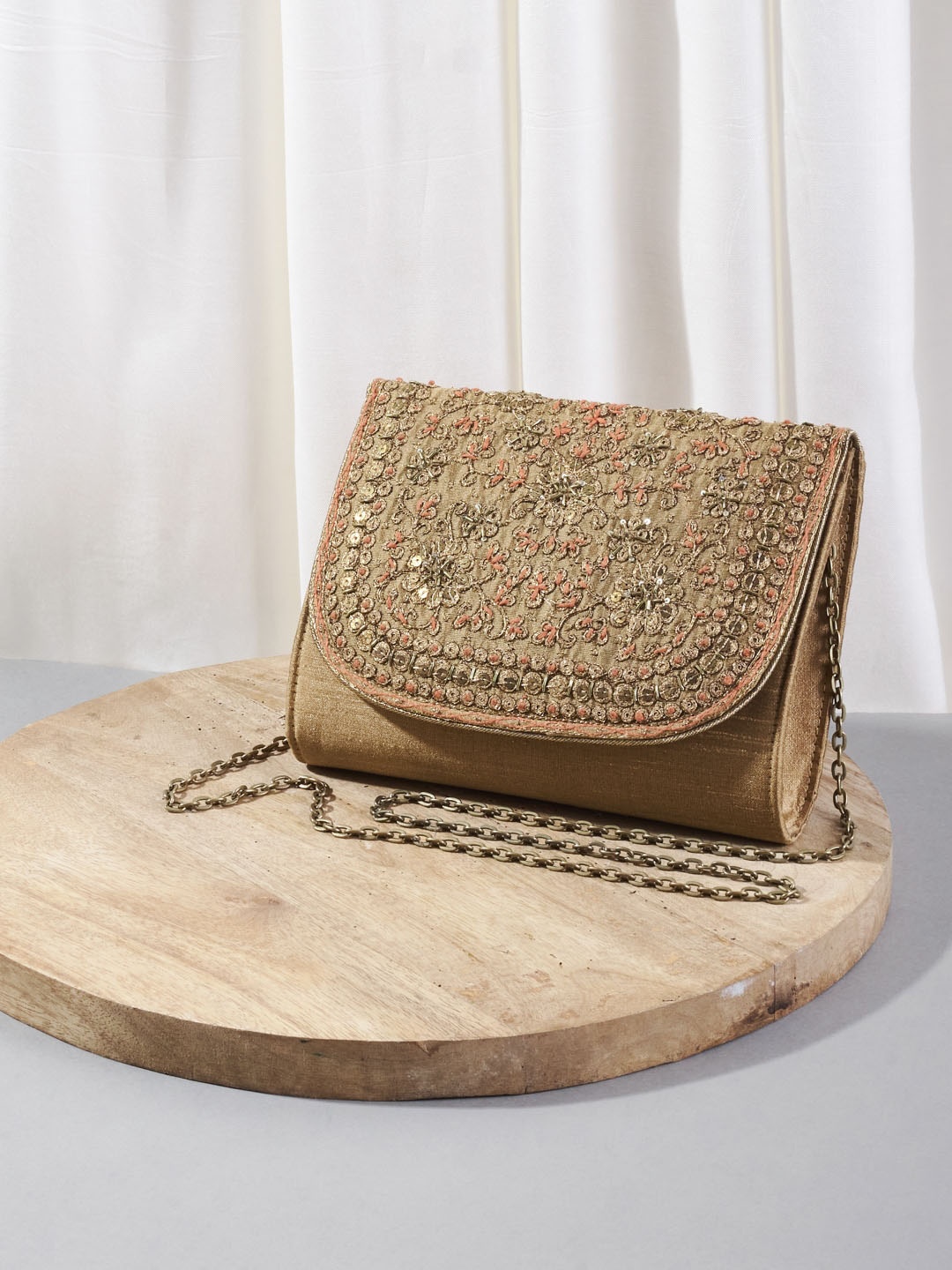 

Fabindia Gold-Toned Embellished Envelope Clutch