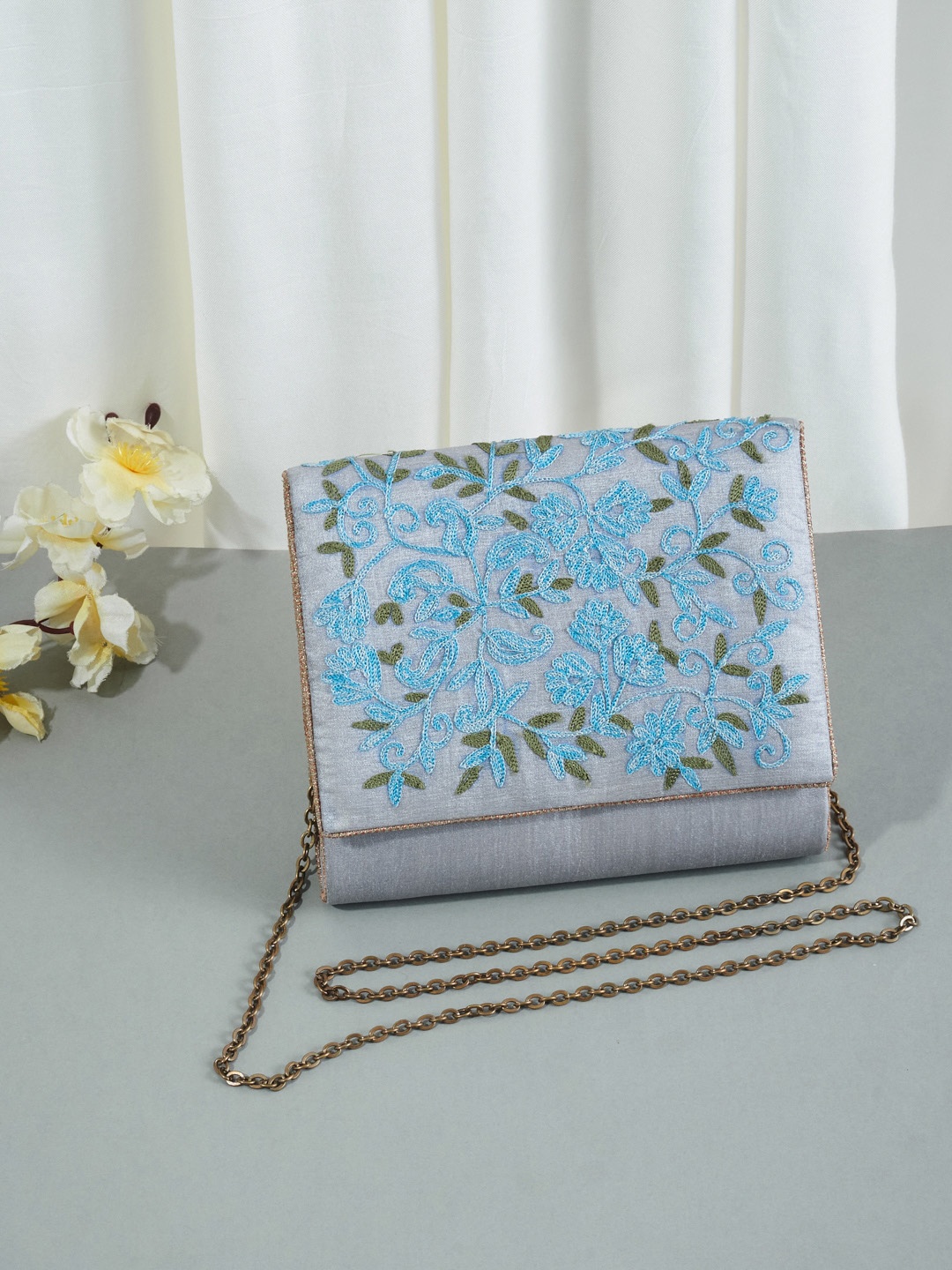 

Fabindia Women Embroidered Grey Clutches