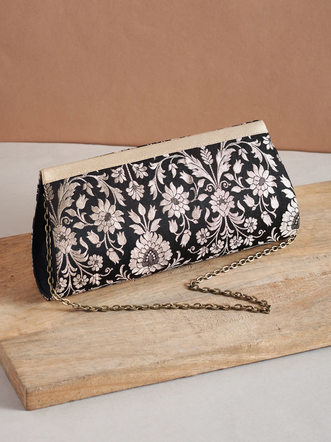 

Fabindia Women Black & Beige Printed Purse Clutch