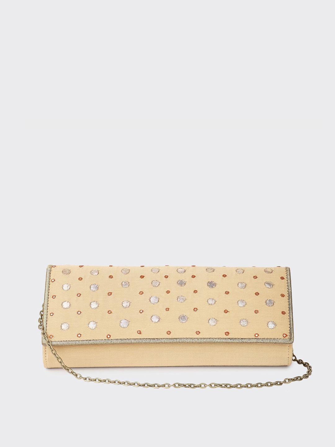 

Fabindia Beige & White Embellished Envelope Clutch