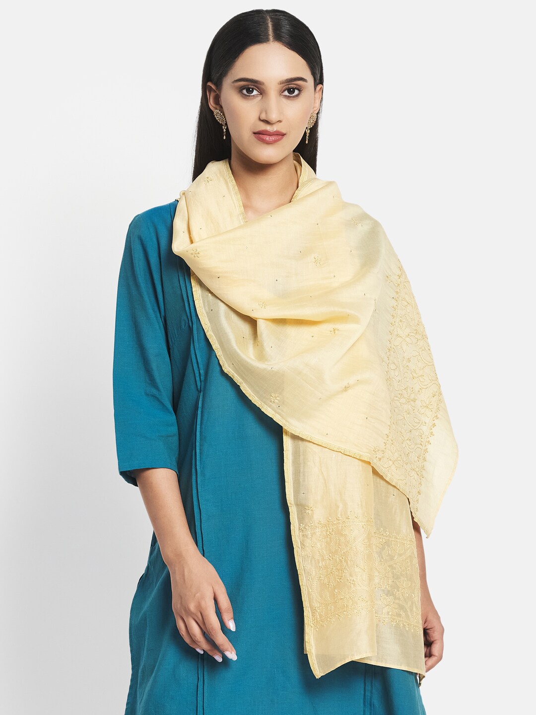 

Fabindia Women Beige Embroidered Stole