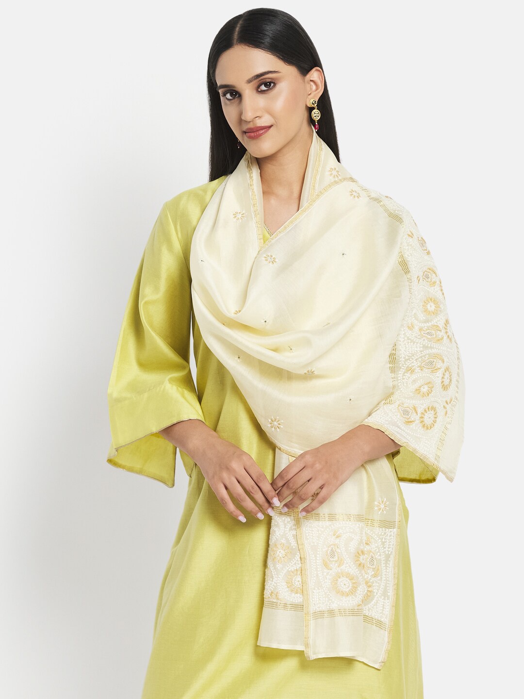 

Fabindia Women Off White Embroidered Stole