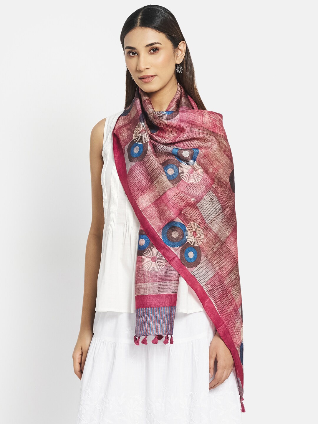 

Fabindia Women Pink & Blue Printed Stole