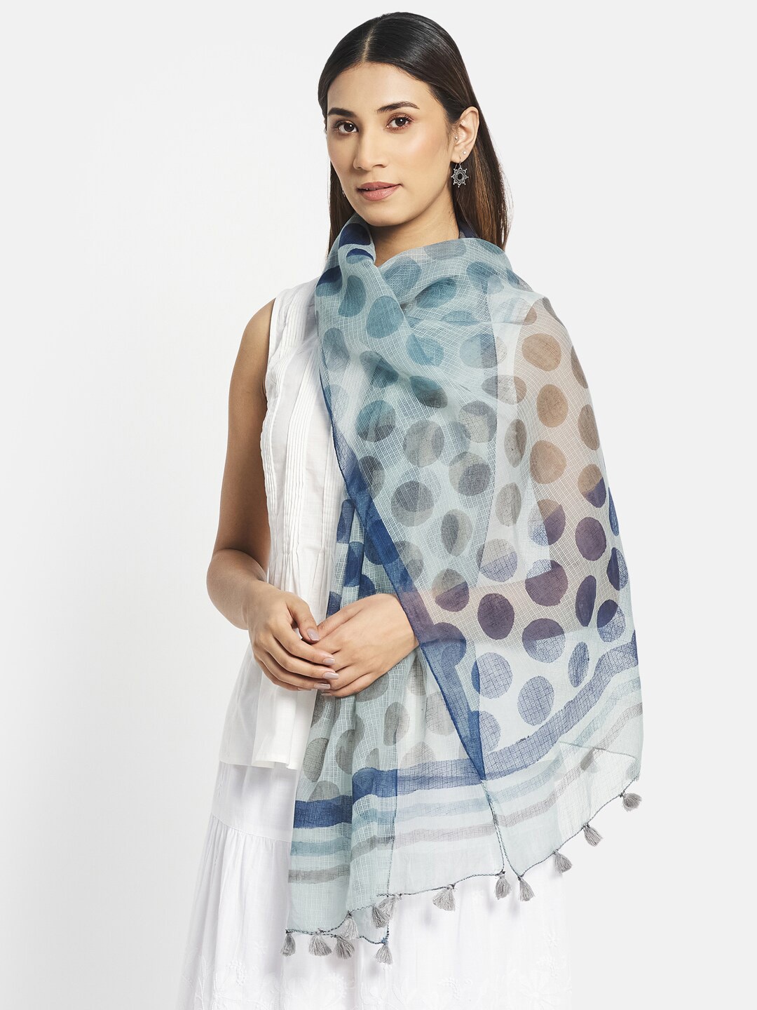 

Fabindia Women Blue & Grey Printed Stole