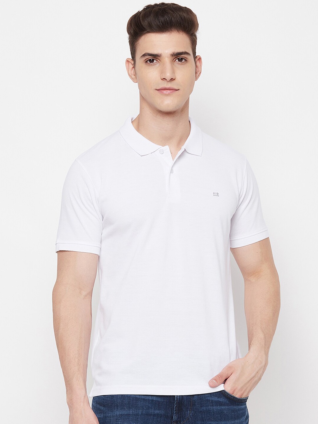 

Okane Men White Polo Collar T-shirt