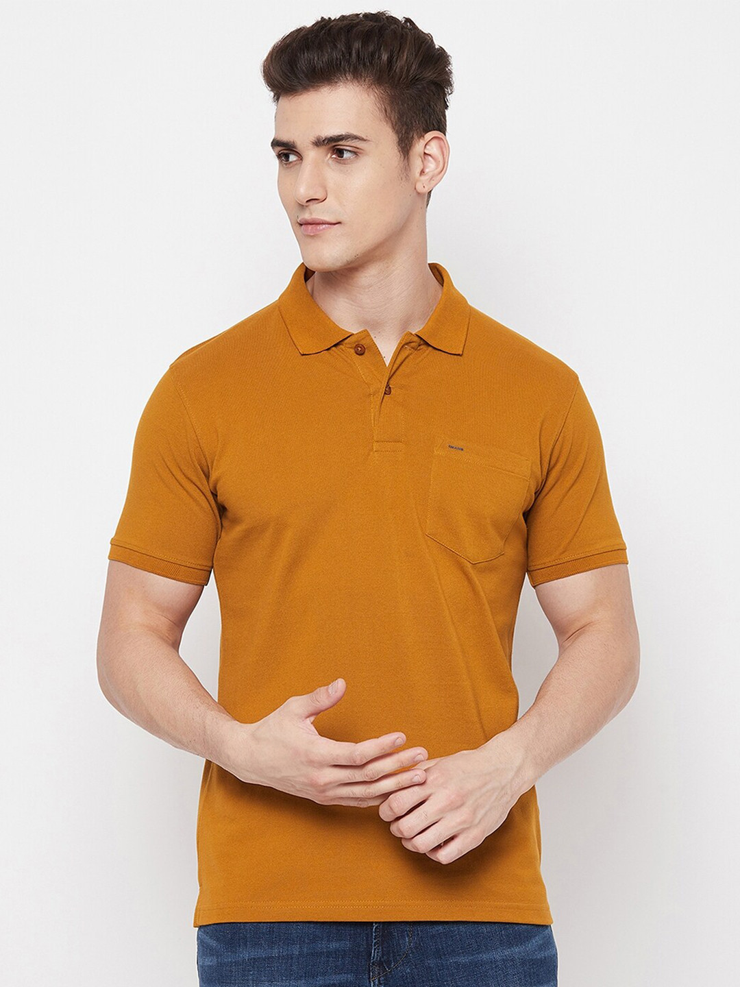 

Okane Men Tan Polo Collar T-shirt