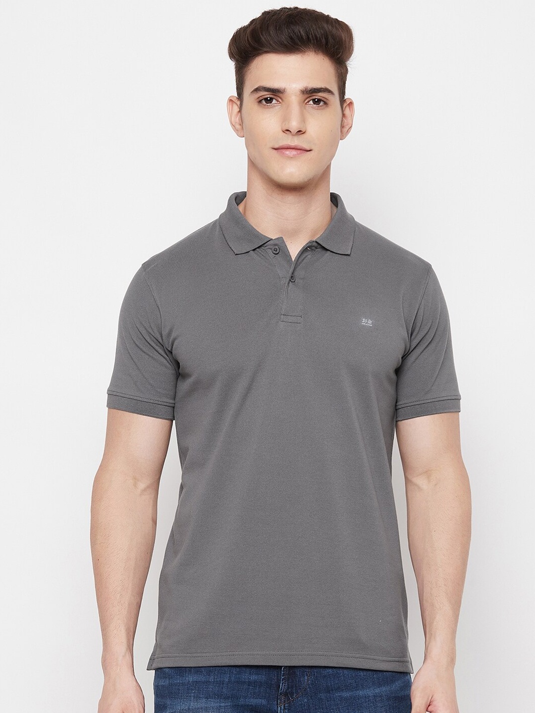 

Okane Men's Grey Polo Collar T-shirt
