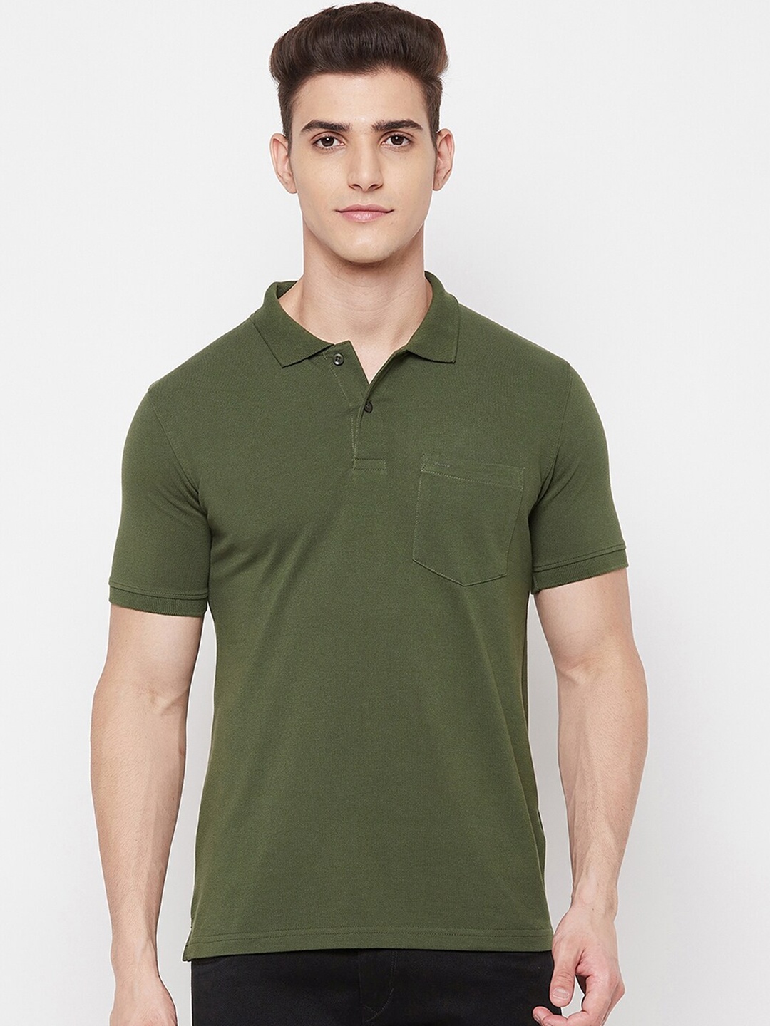 

Okane Men Olive Green Polo Collar T-shirt