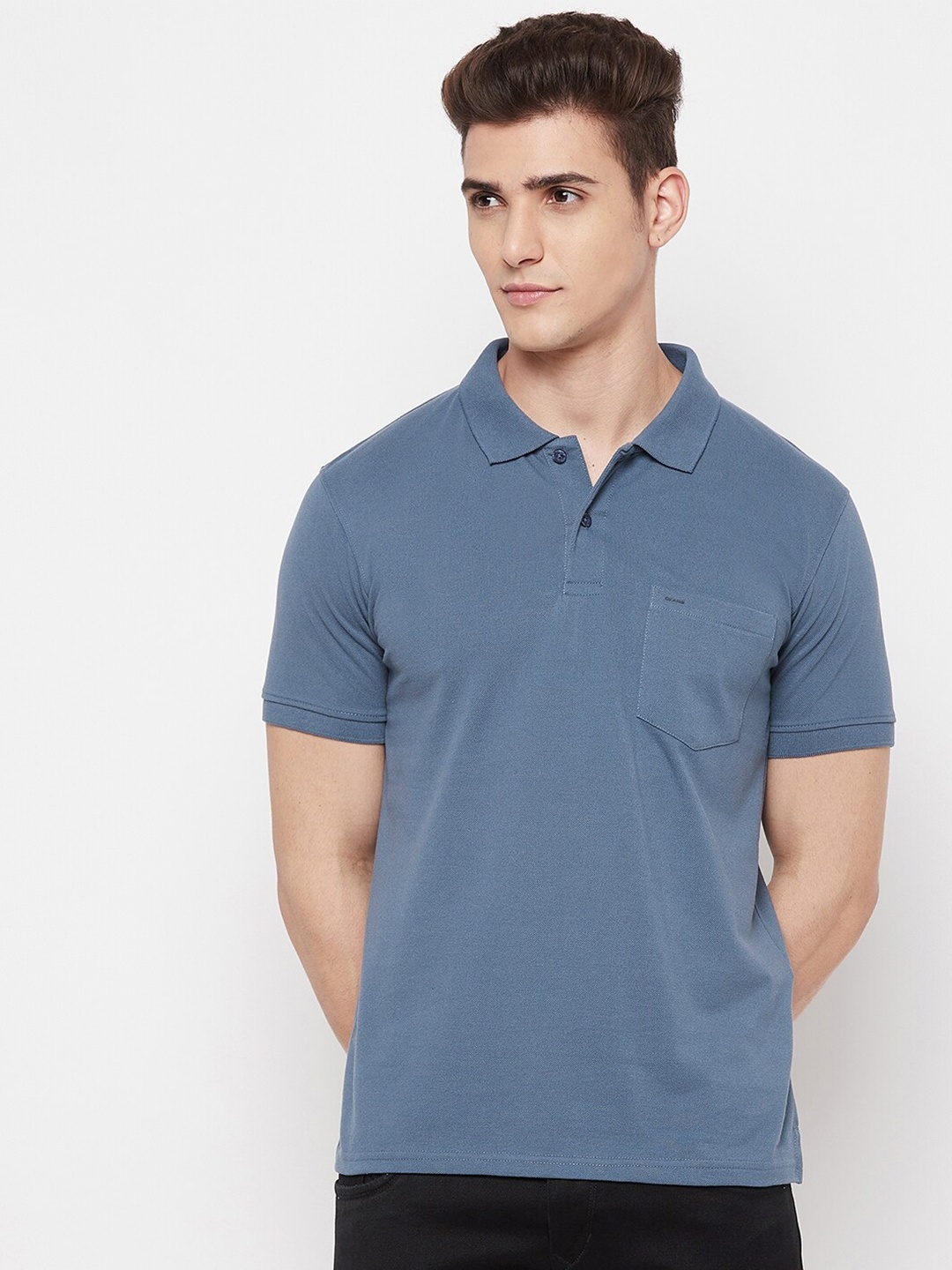 

Okane Men Blue Polo Collar T-shirt