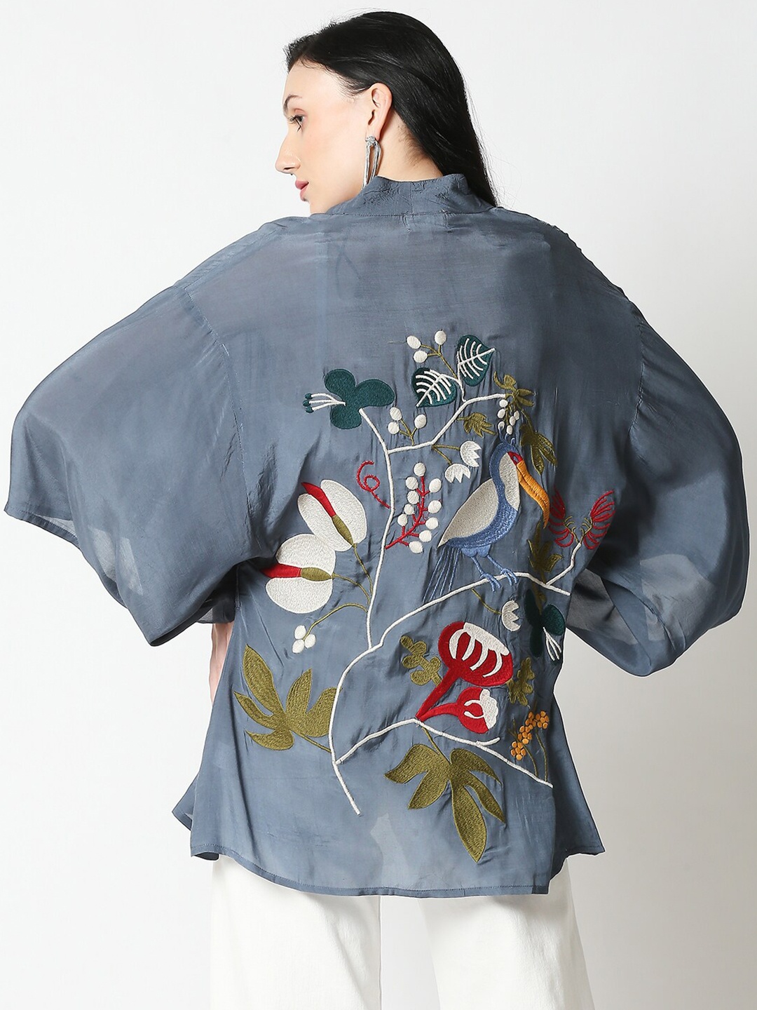 

Aanyor Women Blue Embroidered Bohemian Shrug