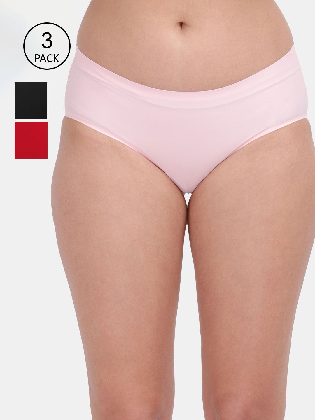 

Amour Secret Pack of 3 Mid Rise Bonded Hipster Panty P666_Blk_Bpnk_Red