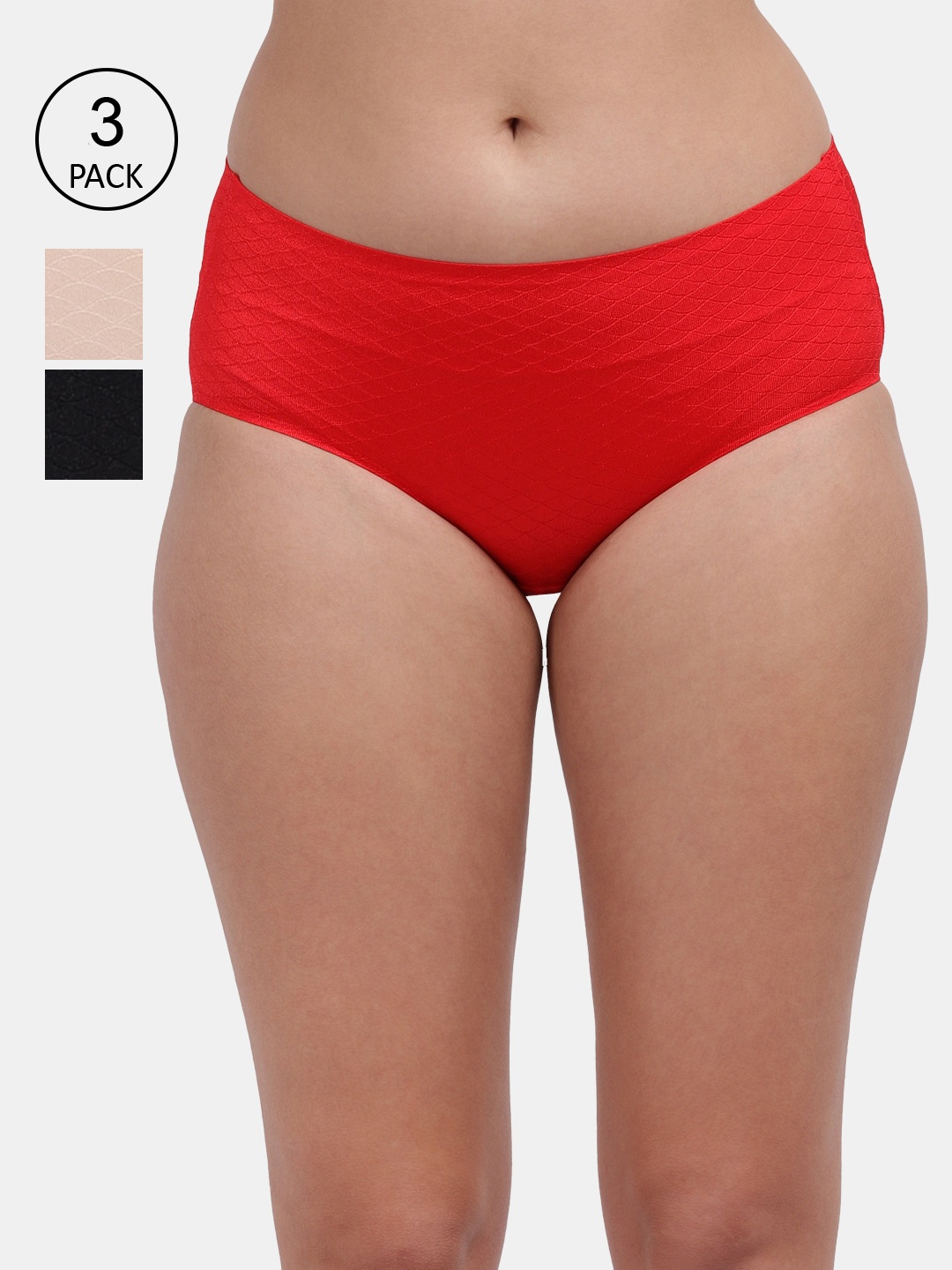 

Amour Secret Pack Of 3 Assorted Mid Rise Anti Bacterial Bonded Hipster Panty P555