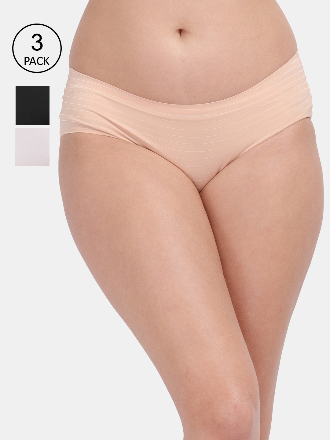 

Amour Secret Women Pack Of 3 Solid Mid-Rise Hipster Briefs, Black