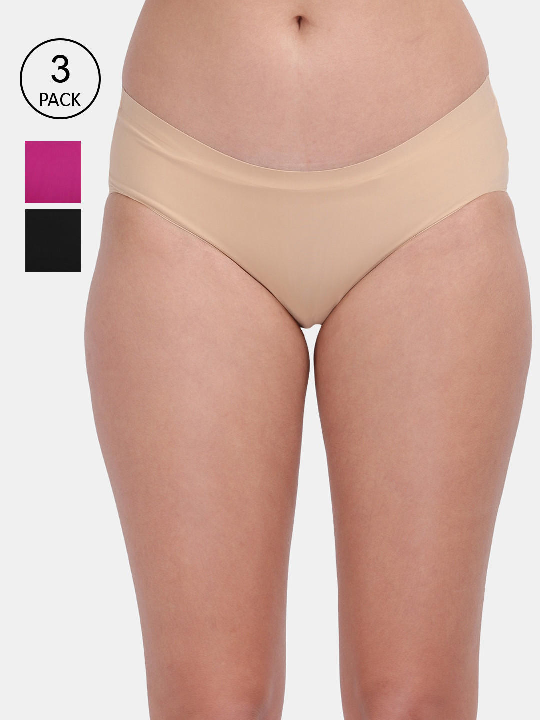 

Amour Secret Pack of 3 Assorted Mid Rise Hipster Briefs P666_Blk_Nud_Prl