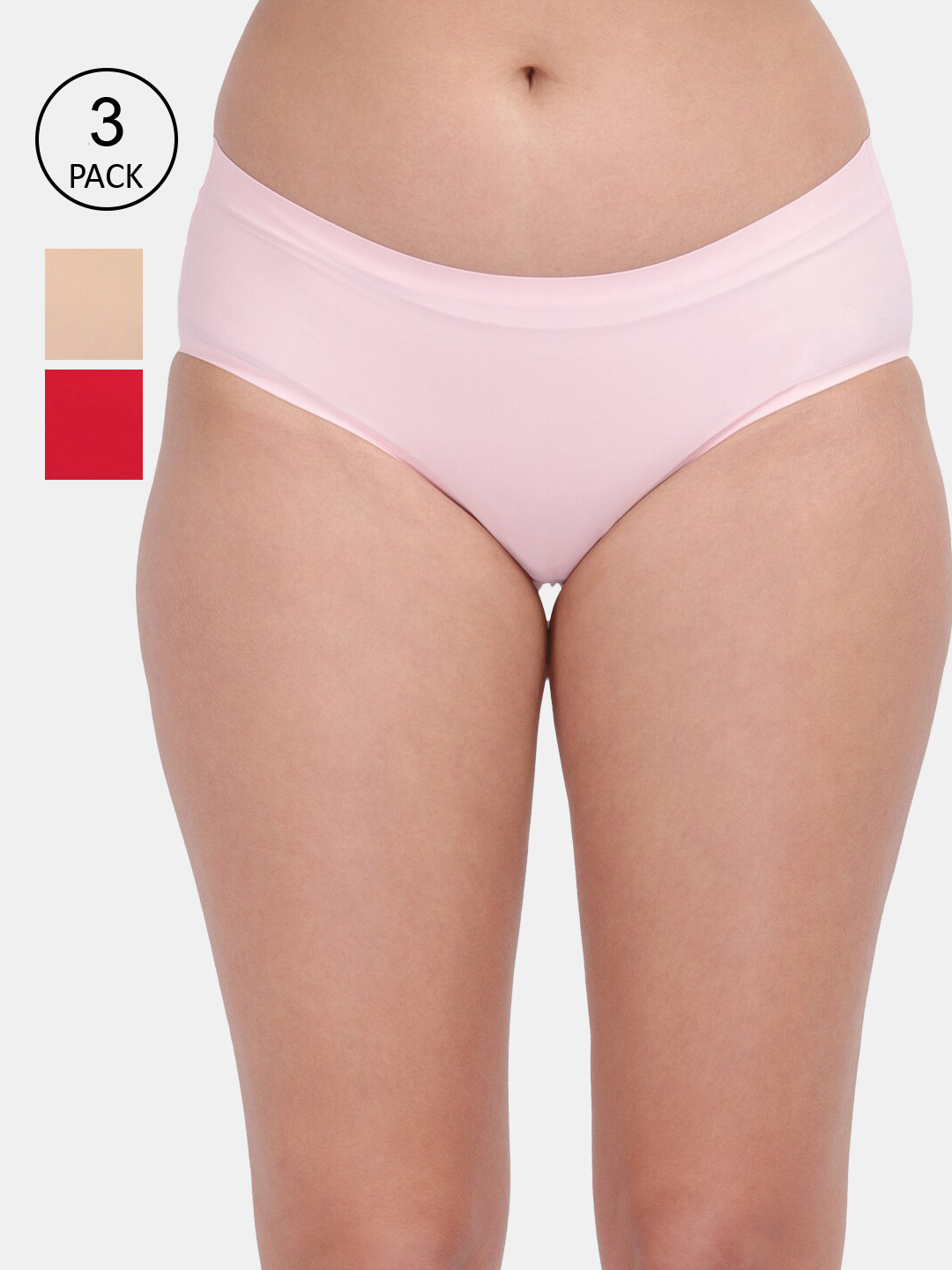 

Amour Secret Pack of 3 Pink Mid Rise Hipster Briefs P666_Bpnk_Nud_Red