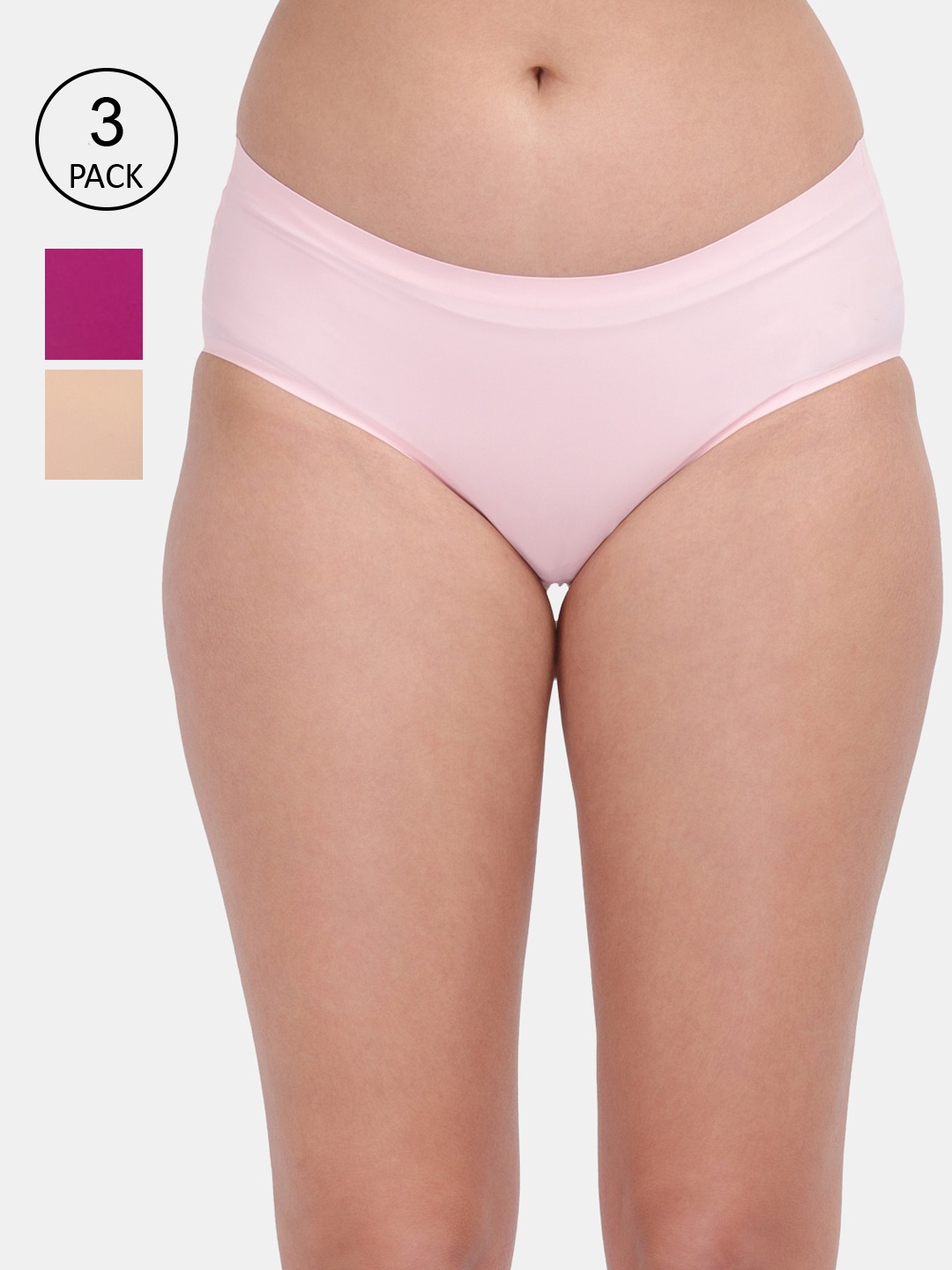 

Amour Secret Women Pack of 3 Mid Rise Anti Bacterial Hipster Briefs P666_Bpnk_Nud_Prl, Pink