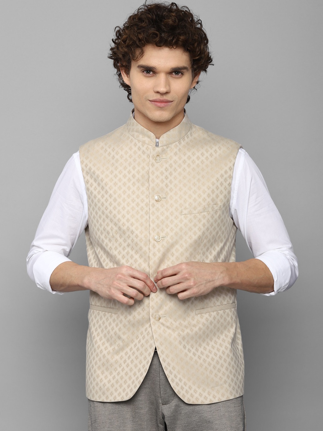 

Allen Solly Men Beige Printed Nehru Jacket