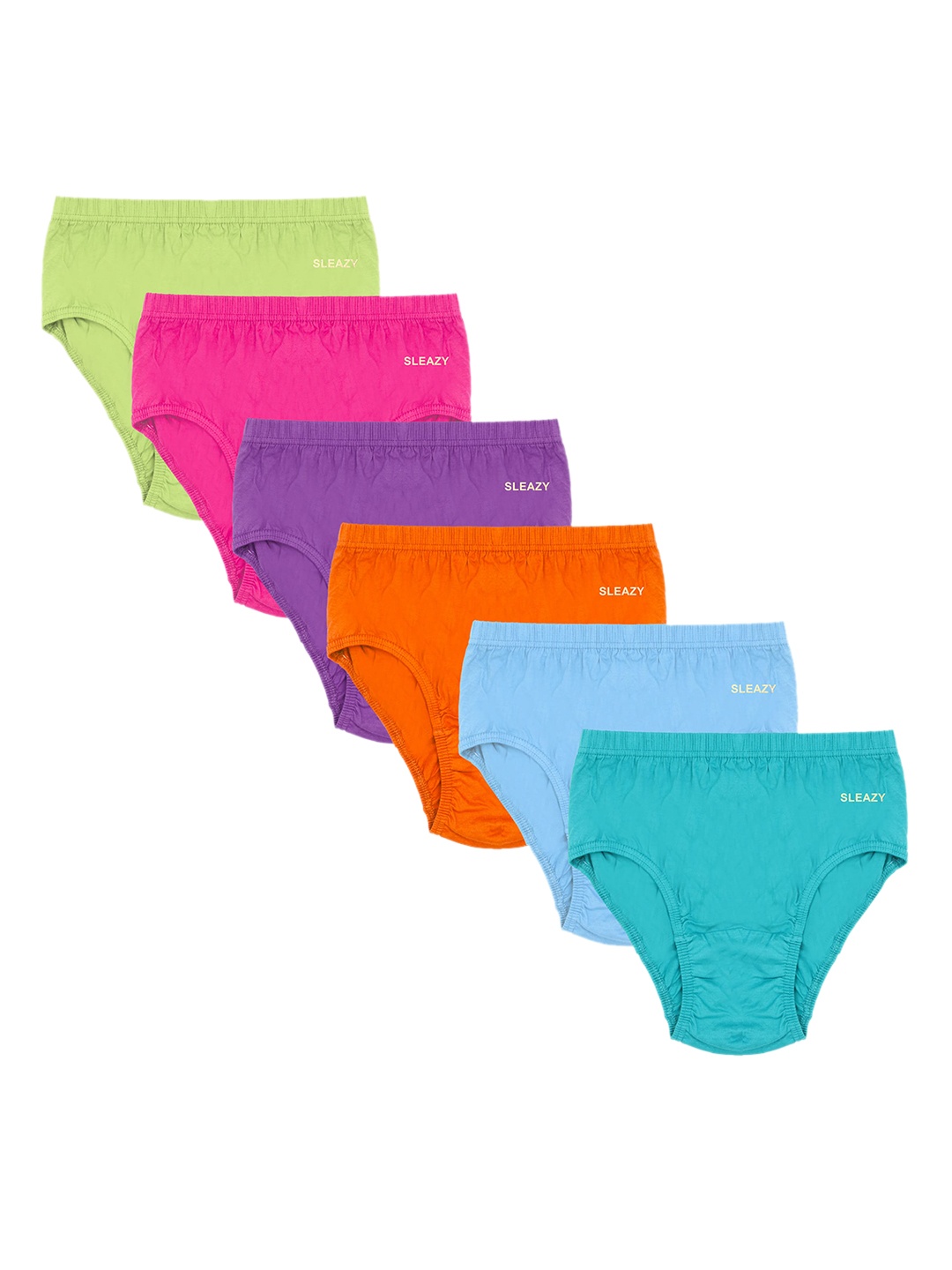 

SLEAZY Women Pack Of 6 Blue & Orange Solid Cotton Briefs