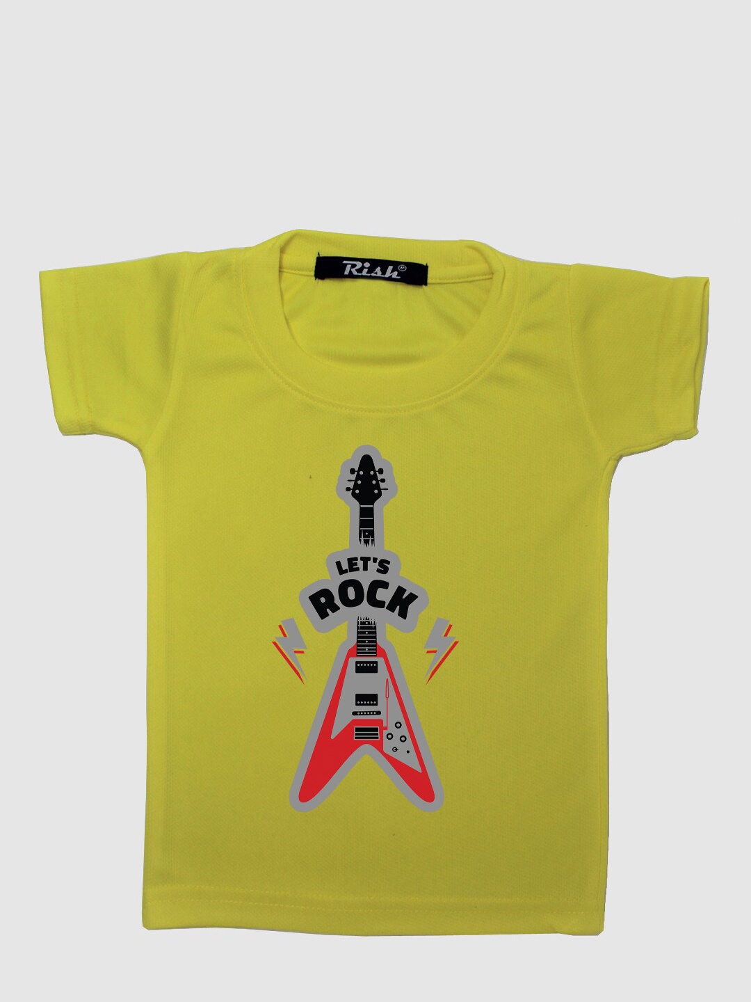 

RISH Kids Yellow Lets Rock Guitar Printed T-shirt