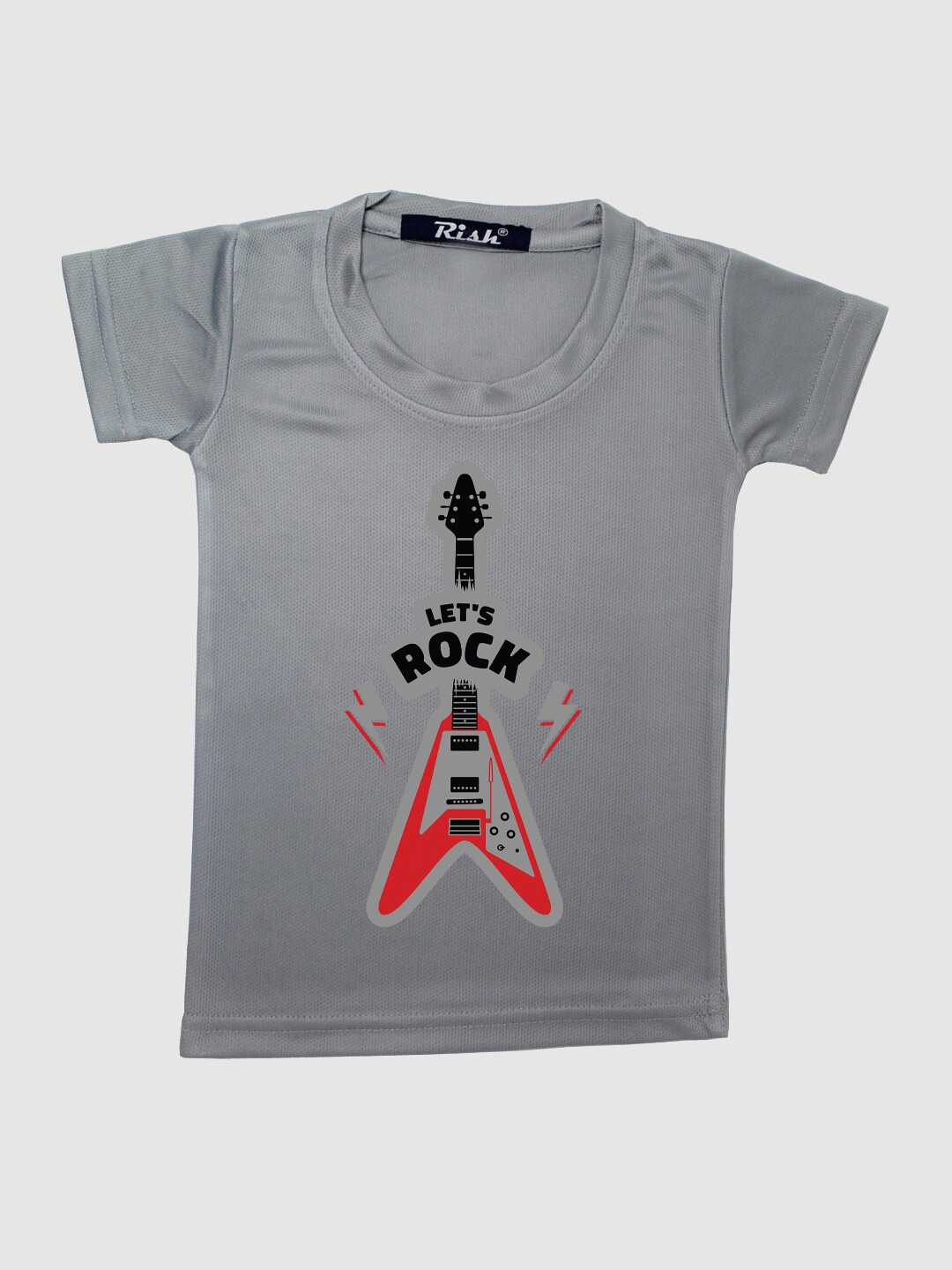 

RISH Boys Grey & Black Lets Rock Guitar Printed T-shirt