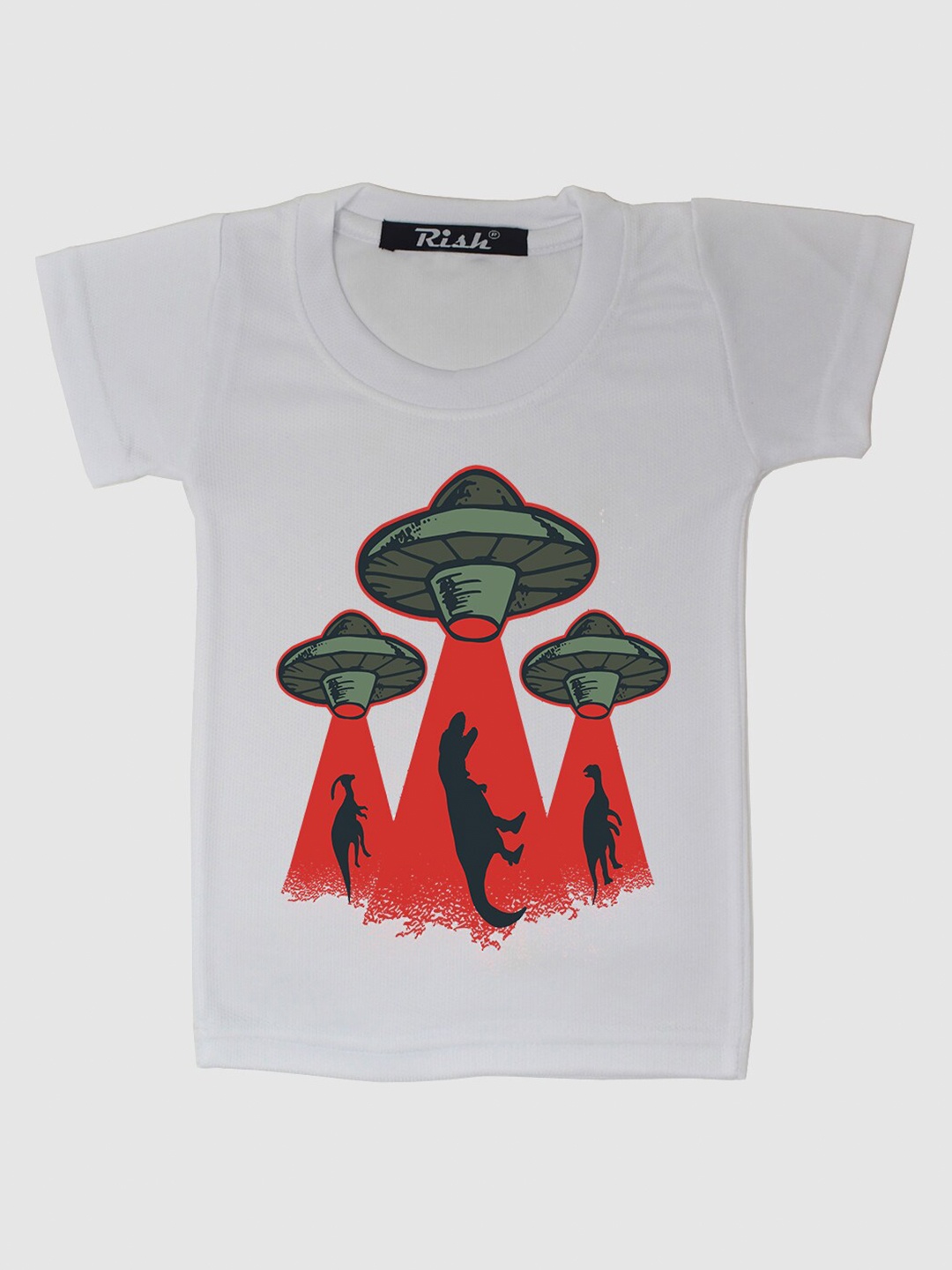 

RISH Kids White UFO Dinosaur Printed T-shirt