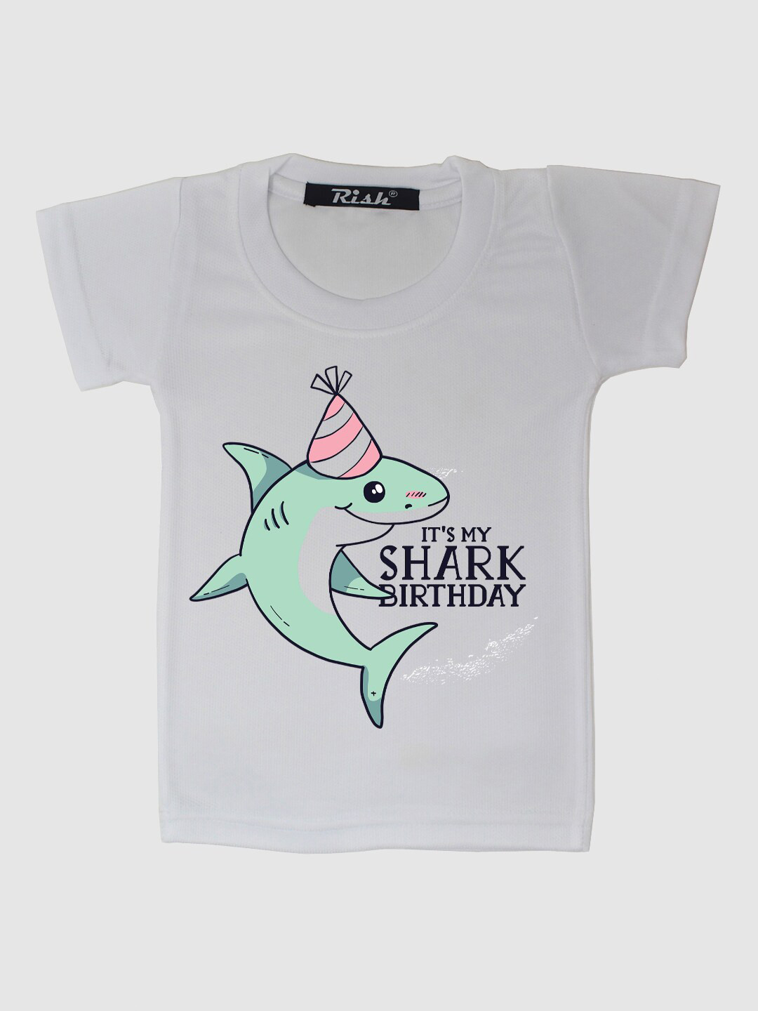 

RISH Kids White Shark Birthday Printed T-shirt