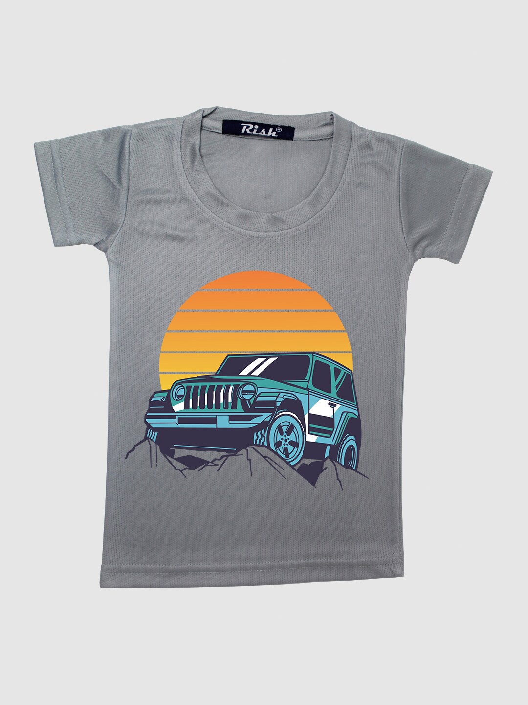 

RISH Kids Grey Sun Set Car Printed T-shirt