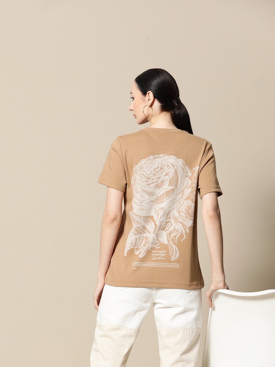 

BOWER Typography Print Pure Cotton T-shirt, Brown
