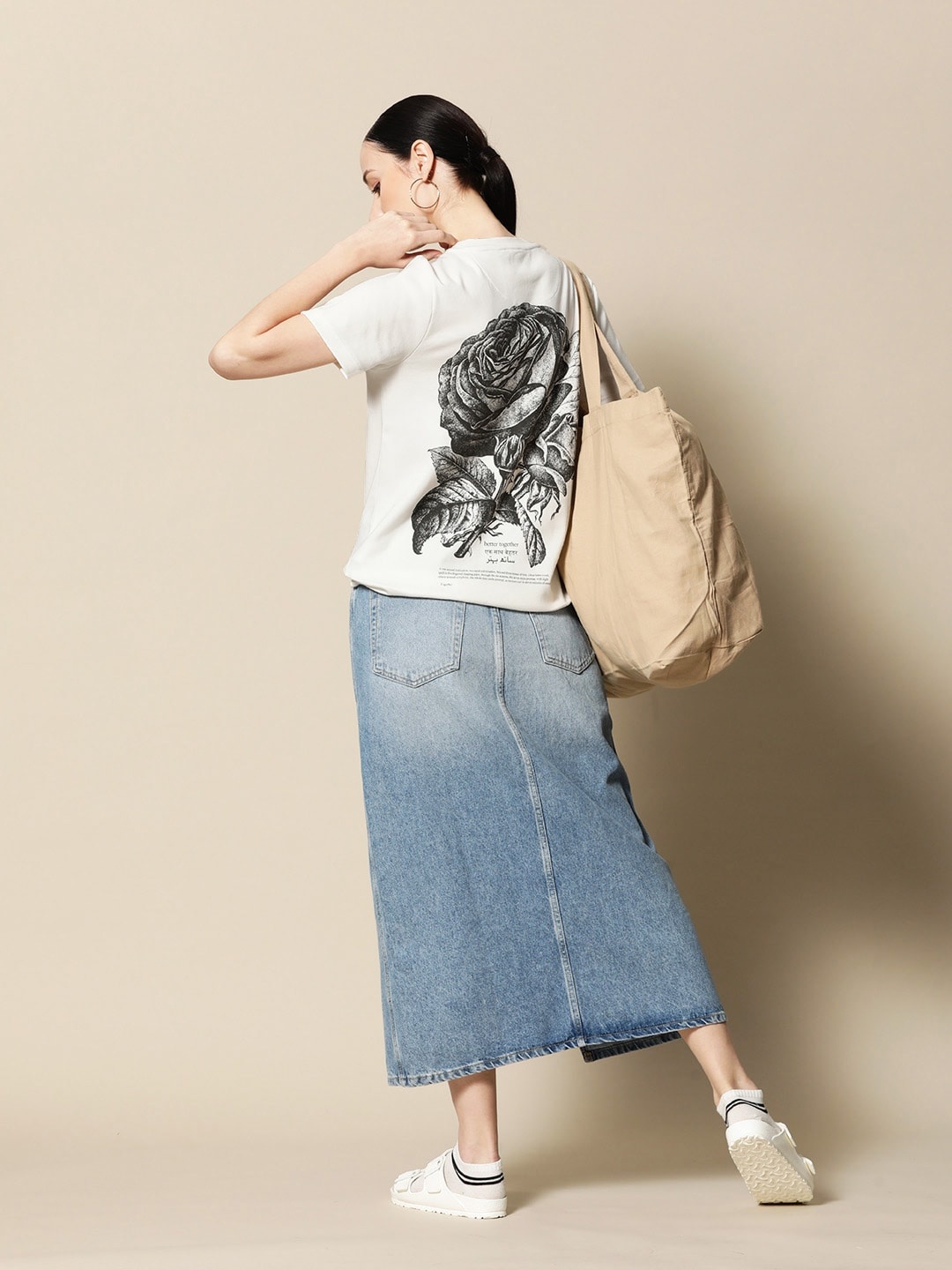 

BOWER Typography Print Pure Cotton T-shirt, White