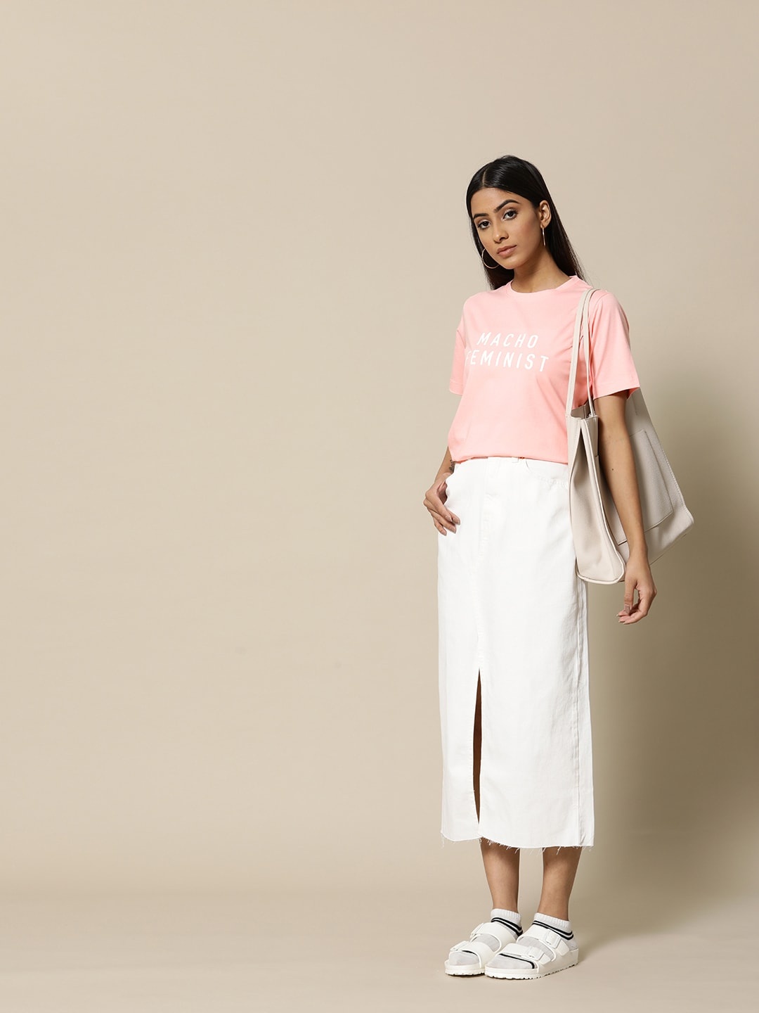 

BOWER Women Pink Macho Feminist Cotton printed T-Shirt