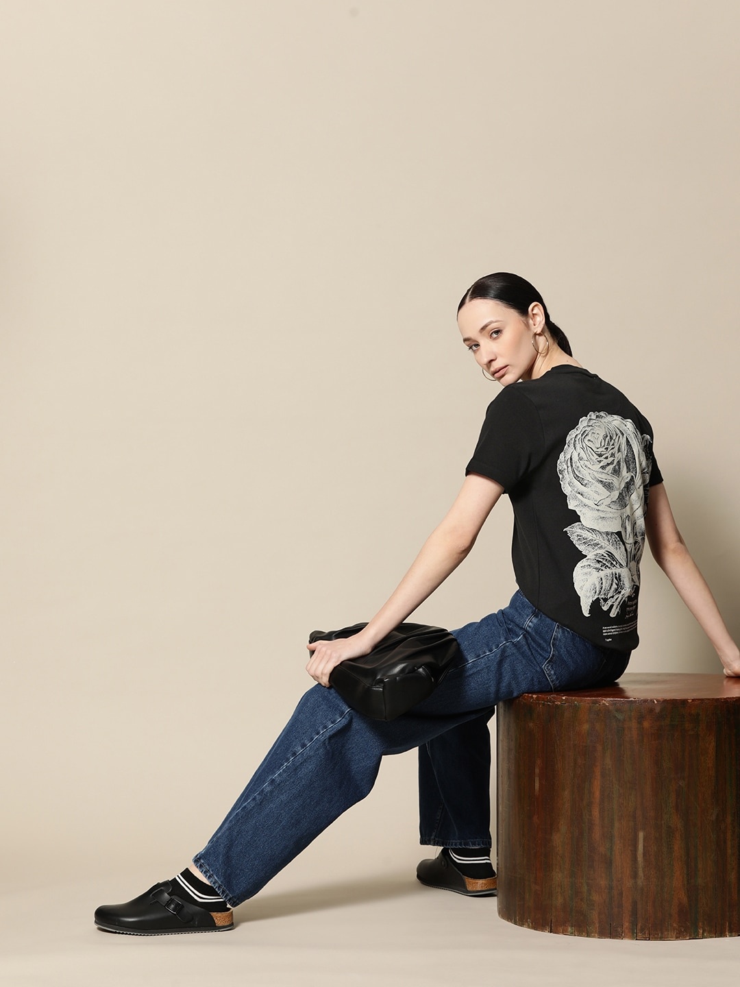 

BOWER Typography Print Pure Cotton T-shirt, Black