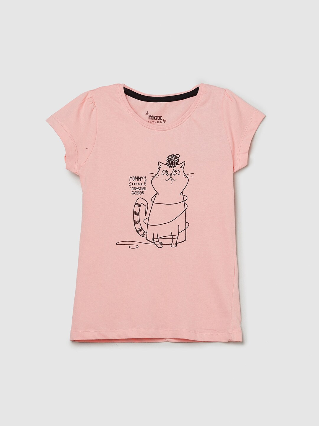 

max Girls Peach-Coloured Printed Regular Fit T-shirt