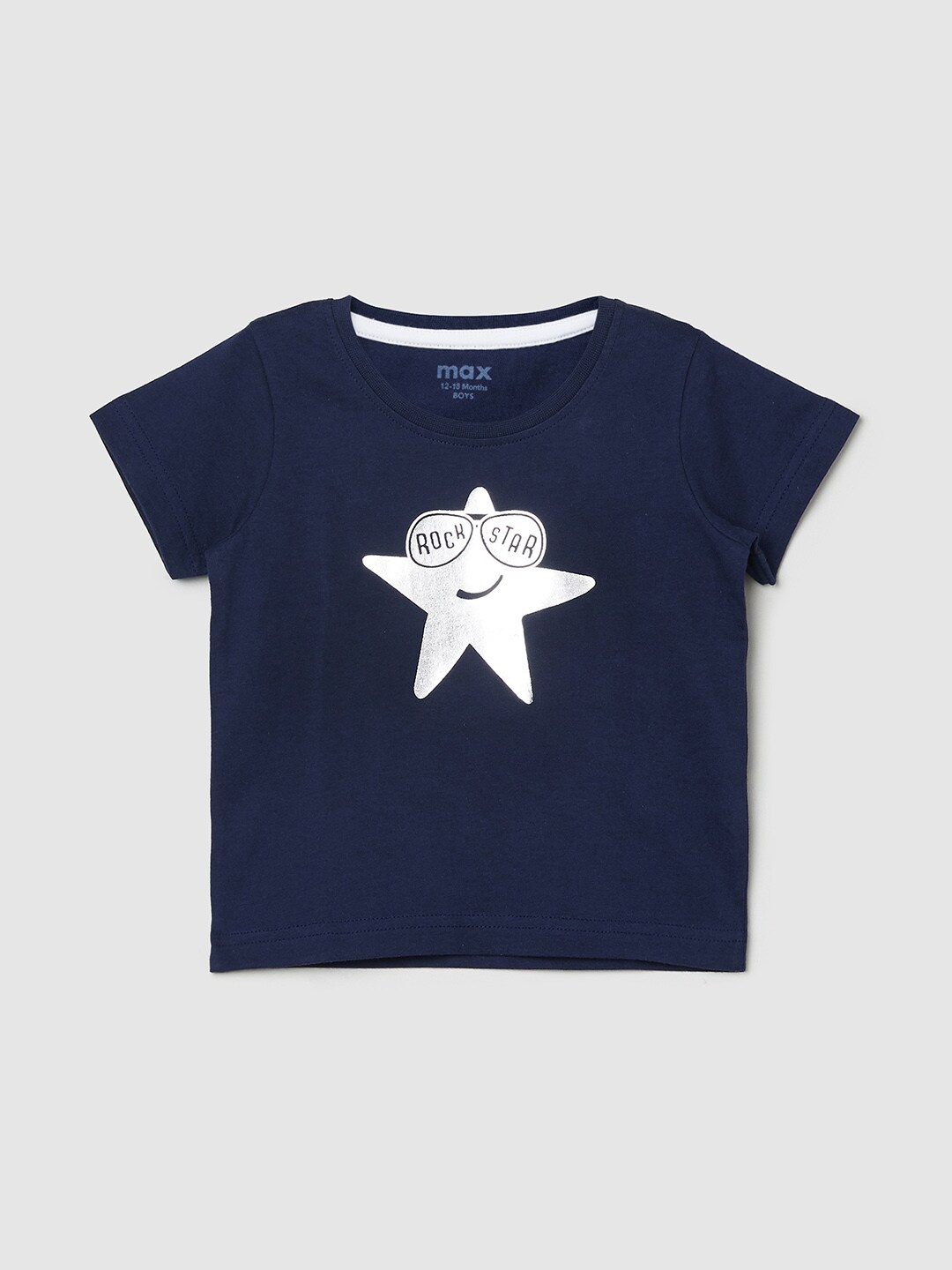 

max Boys Blue & White Printed Applique T-shirt