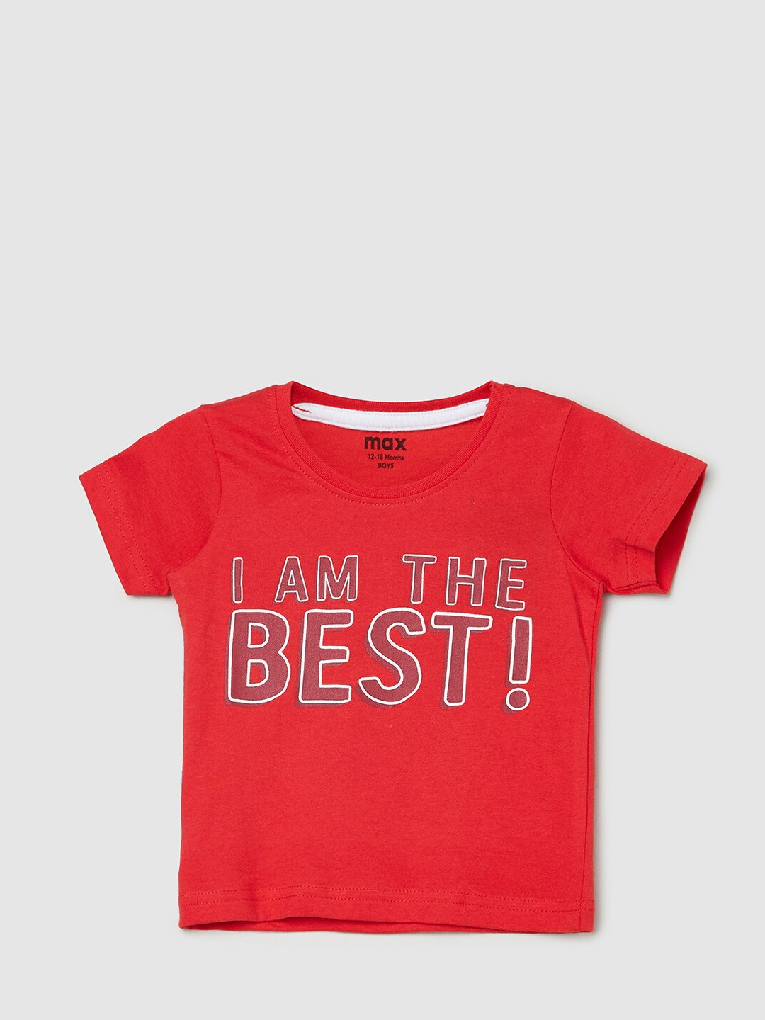 

max Boys Red Typography Printed T-shirt