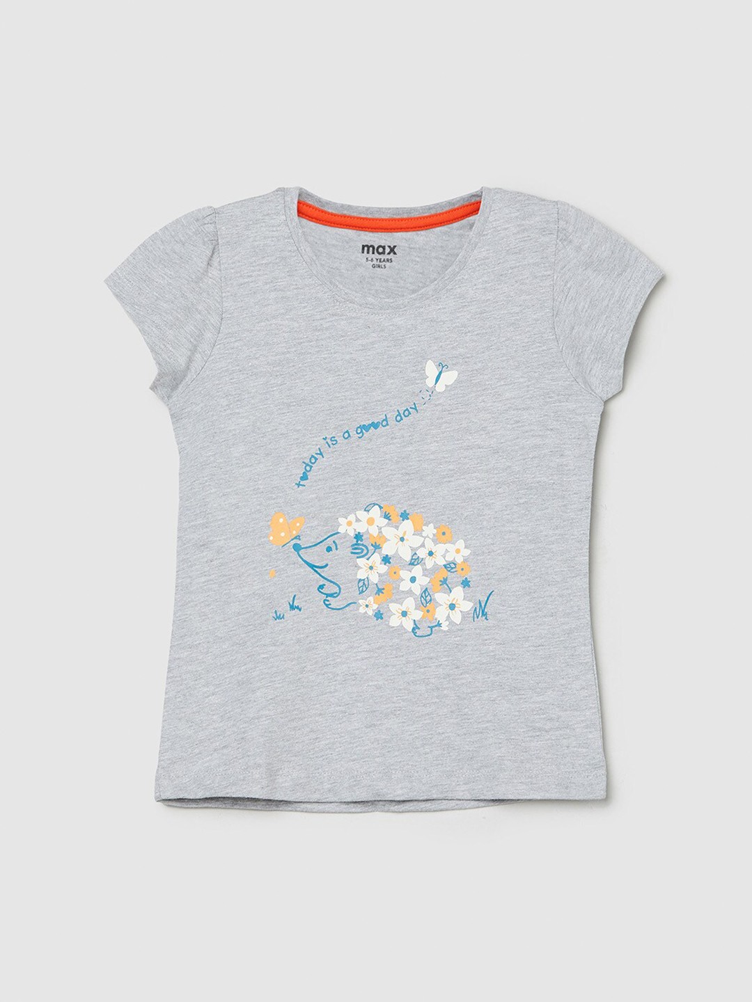 

max Girls Grey Floral Printed T-shirt
