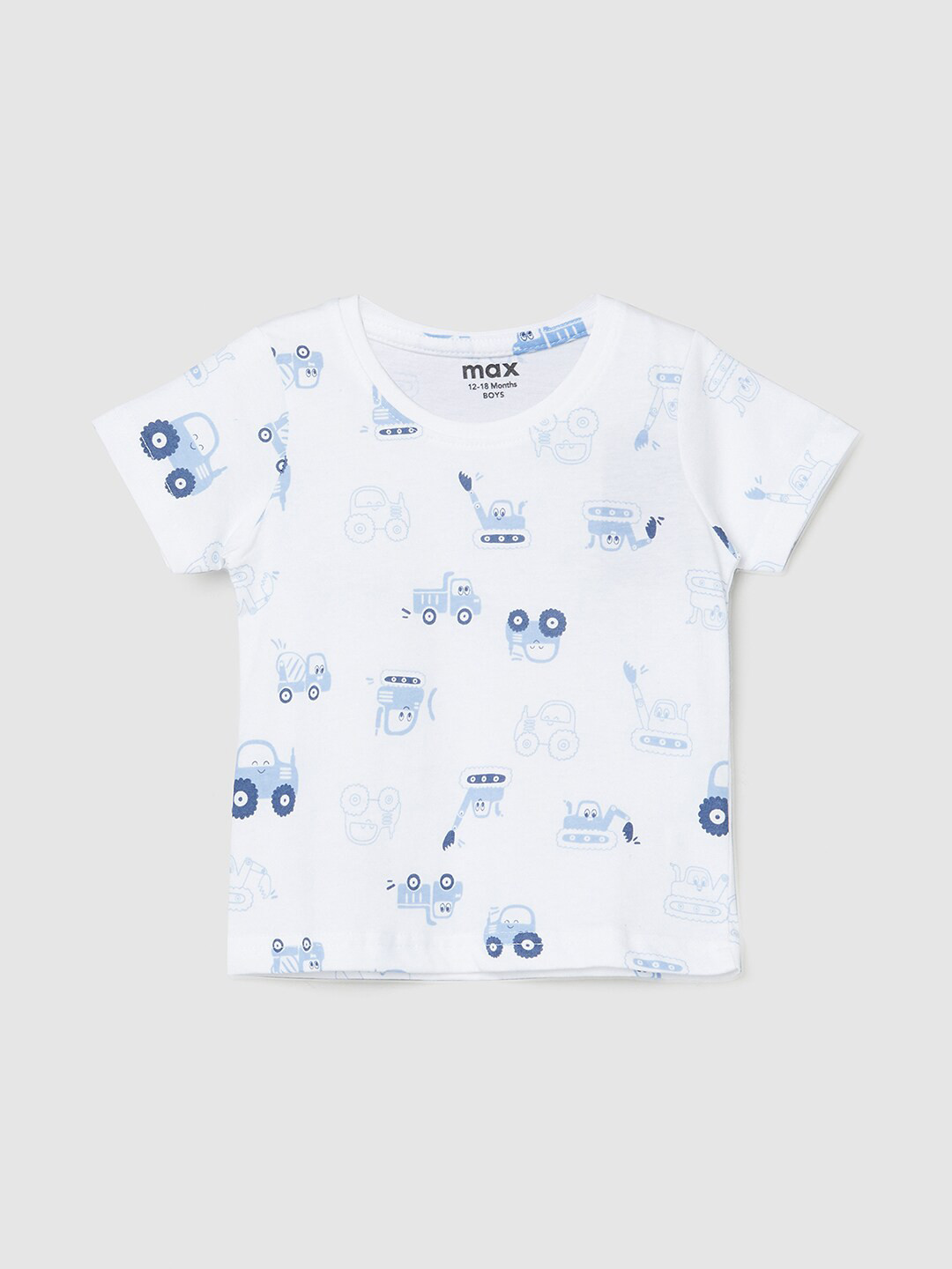 

max Boys White Printed T-shirt