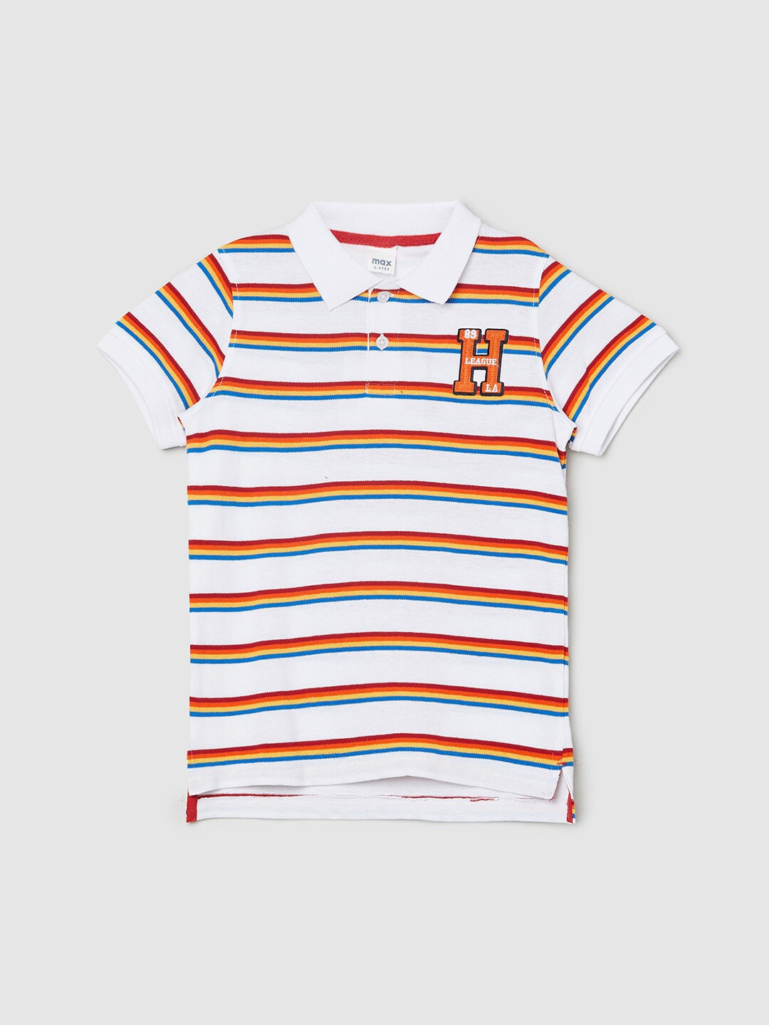 

max Boys White Striped Polo Collar T-shirt