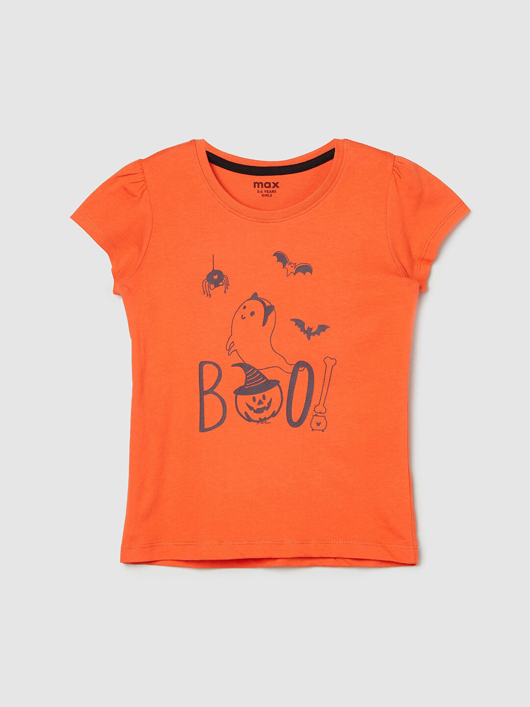 

max Girls Orange Printed Pure Cotton T-shirt
